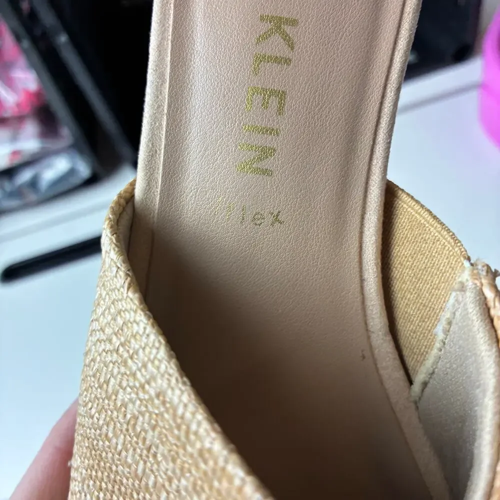 Anne Klein Payge Raffia Block Platform Heels Slip On Sandals 7.5 iFlex Stretch